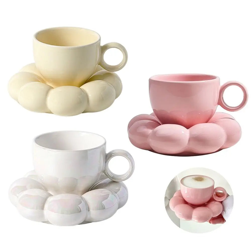 INS Pink Ceramic Coffee Mug Set – Flower Shaped Tea & Milk Cups for Home Use