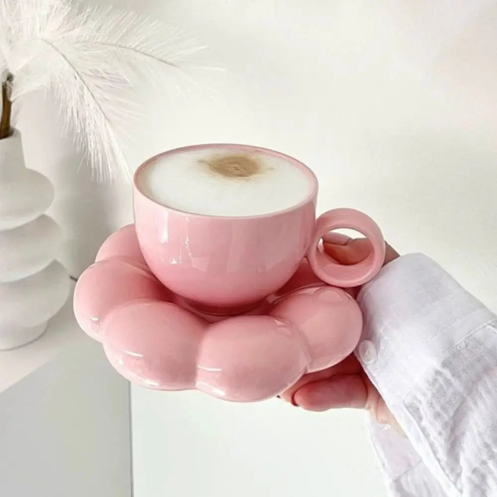 INS Pink Ceramic Coffee Mug Set – Flower Shaped Tea & Milk Cups for Home Use