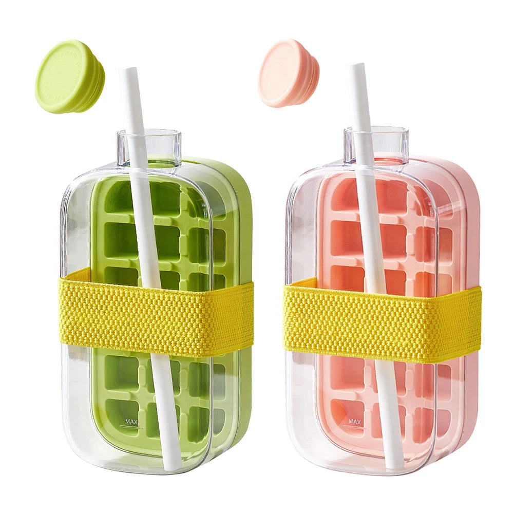 2-in-1 Ice Cube Water Bottle – Portable Ice Cube Tray for Freezer, Travel, Gym & Home Use