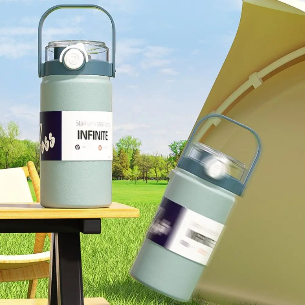 1L/1.2L Stainless Steel Thermos Bottle – Large Capacity Vacuum Flask with Straw, Hot & Cold Thermal Cup for Gym, Car & Travel