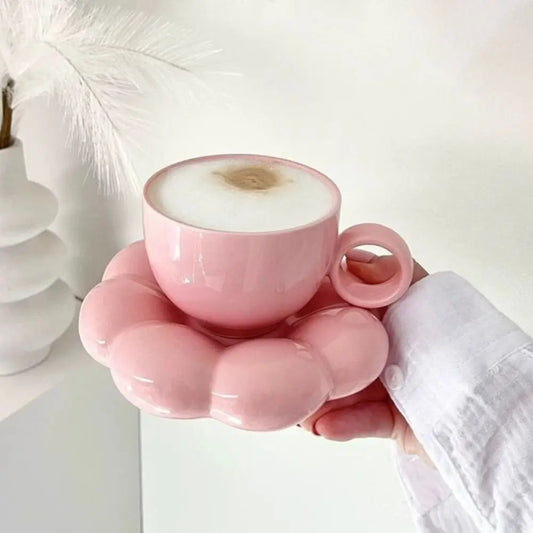 INS Pink Ceramic Coffee Mug Set – Flower Shaped Tea & Milk Cups for Home Use