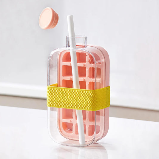 2-in-1 Ice Cube Water Bottle – Portable Ice Cube Tray for Freezer, Travel, Gym & Home Use
